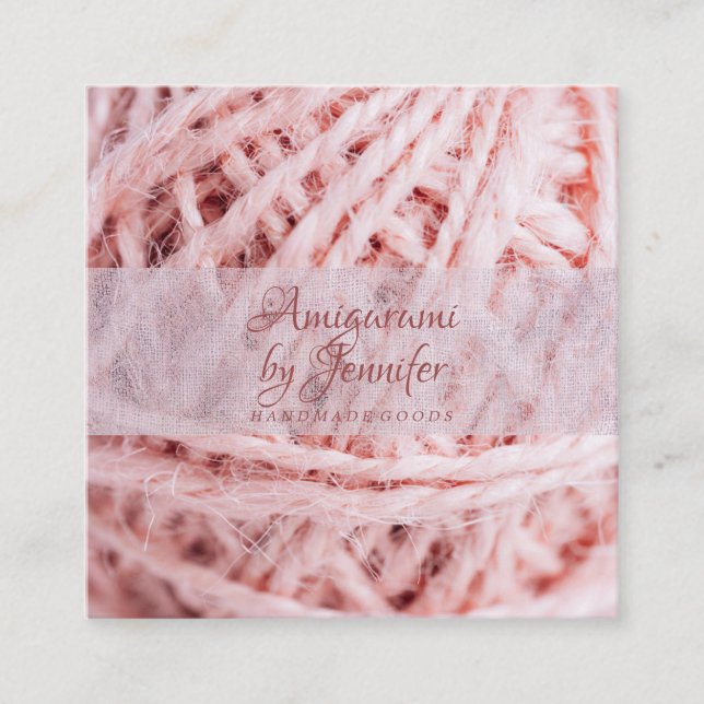 Amigurumi Yarn Pink Crochet Quadratische Visitenkarte (Vorderseite)