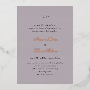 Amira Dusty Lilac Elegant Wedding Folieneinladung