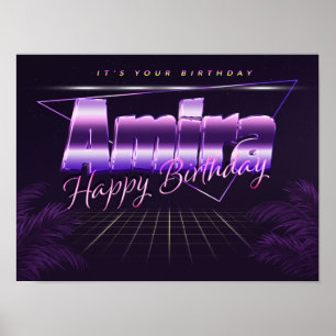 Amira Nom Prénom lila retro Affiche Anniversaire