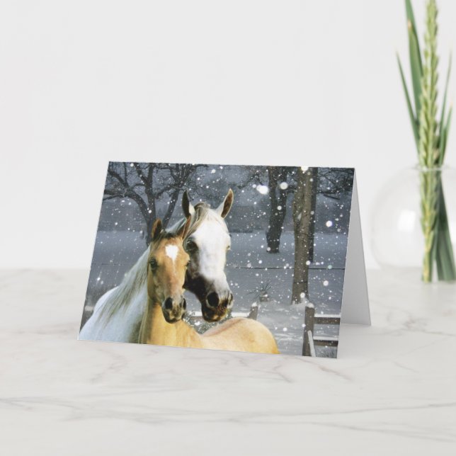 Amis de cheval dans la carte de voeux de neige (Devant)