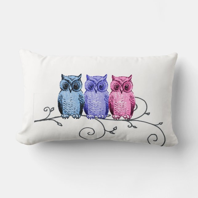 Amis de hibou sur le coussin rose pourpre bleu de (Recto)