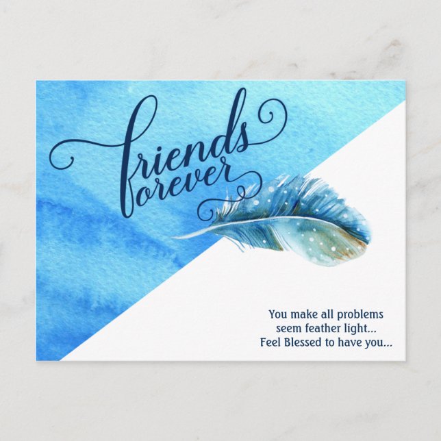 Amis Forever Carte Postale Bleu Aquarelle (Devant)