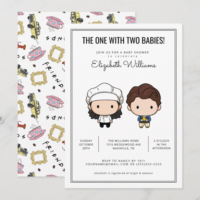 AMIS™ | Invitation Baby shower jumeaux (Devant / Derrière)