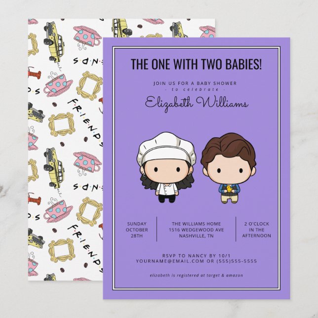 AMIS™ | Invitation Baby shower jumeaux (Devant / Derrière)