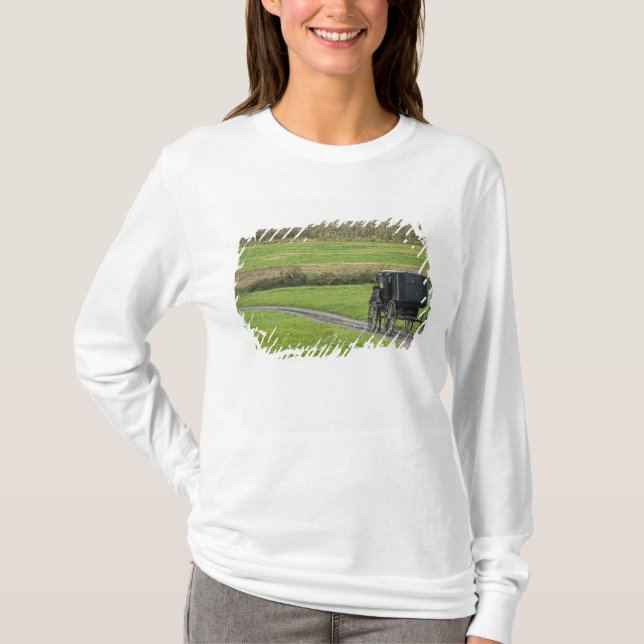 Amische Buggy auf Bauernhofweg, nordöstliches T-Shirt (Vorderseite)