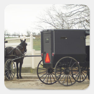 Amische Buggy "Parkplatz " Quadratischer Aufkleber