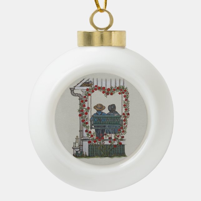 Amische Paare auf Portal-Schwingen Keramik Kugel-Ornament (Vorderseite)