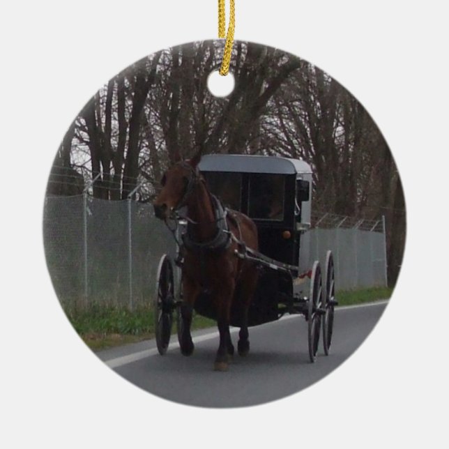 Amische Pferde-u. Buggy-Verzierung Keramikornament (Vorne)