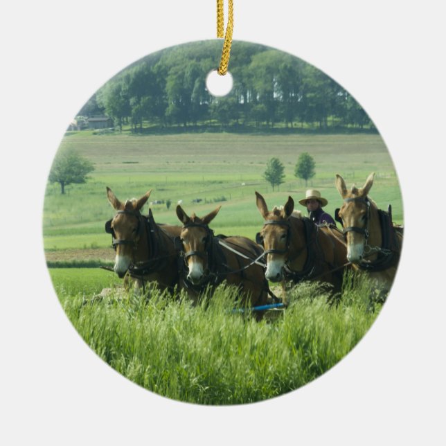 Amisches Pferd gezeichneter Pflug Keramik Ornament (Vorne)