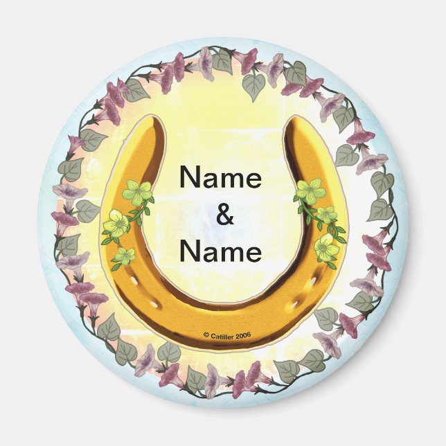 Amish Blue Blume Horseshoe Magnet (Vorne)