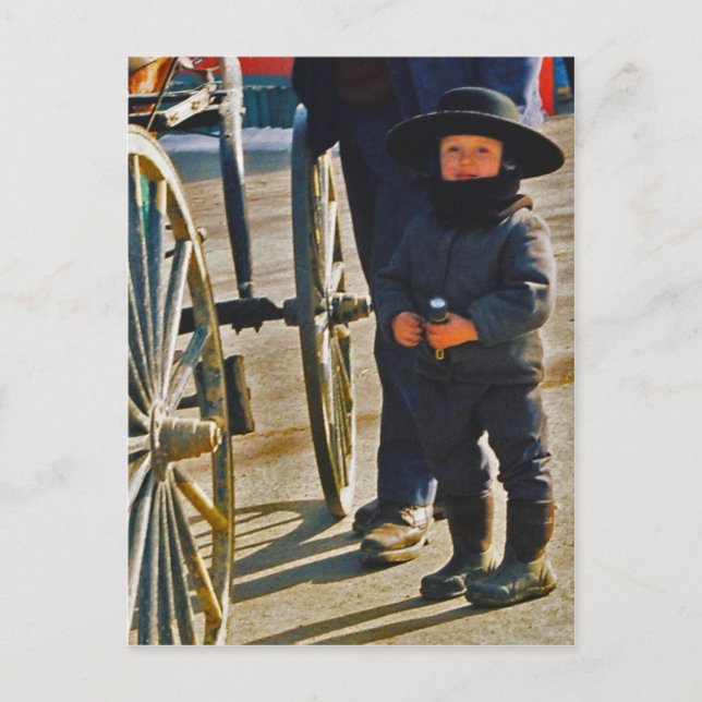 Amish Boy/Wagenrad Postkarte (Vorderseite)