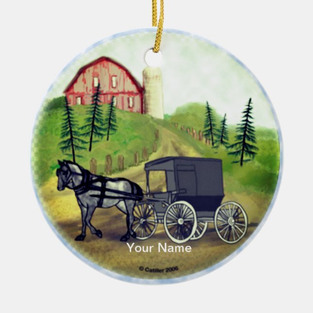 Amish Buggy Zurück-Ornament Keramik Ornament (Vorne)