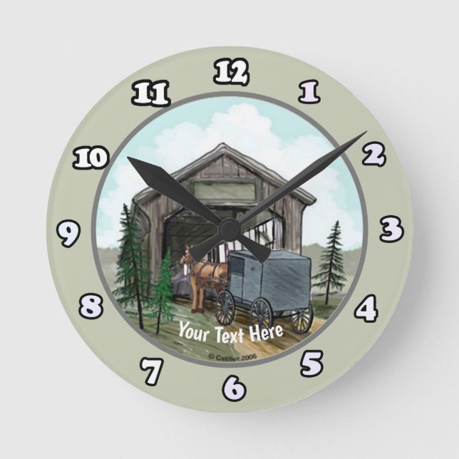 Amish Covered Bridge Round Clock Runde Wanduhr (Vorderseite)