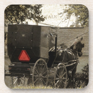 Amish Horse and Buggy Sepia Postcard Digital Art Untersetzer