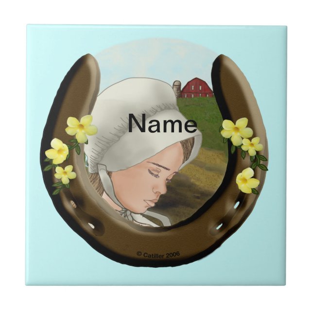 Amish Horseshoe Girl tile Fliese (Vorderseite)