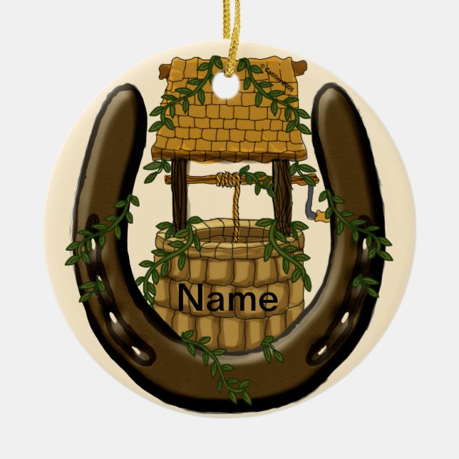 Amish Horseshoe wünscht individuelle Name-Ornament Keramikornament (Vorne)