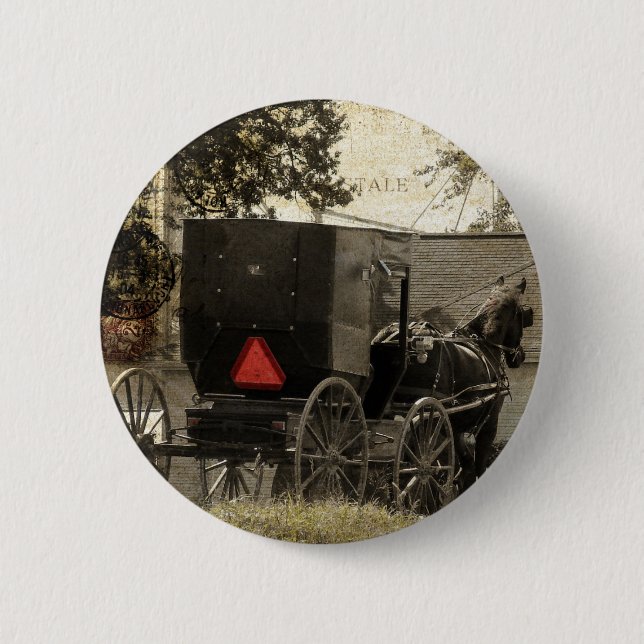 Amish Horst und Buggy Sepia Postcard Button (Vorderseite)