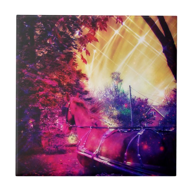 Amish Pferd und Buggy Trippy Art Fliese (Vorderseite)