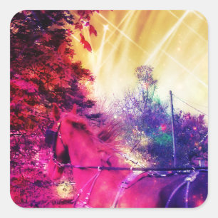 Amish Pferd und Buggy Trippy Art Quadratischer Aufkleber