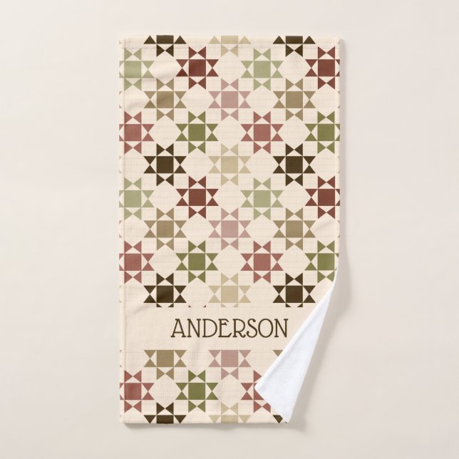 Amish Quilt Imprimer Couleurs neutres Personnalisé (Serviette à main)