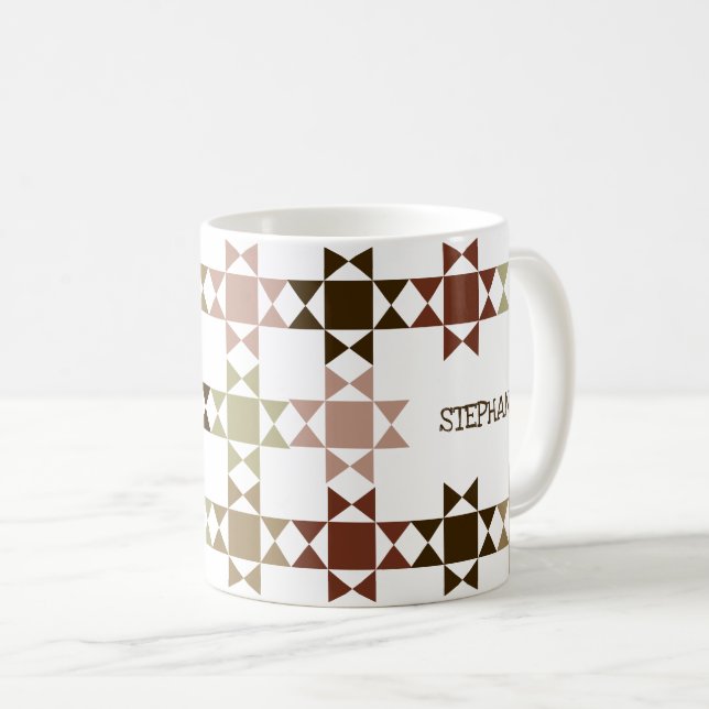 Amish Quilt neutrale Farben Personalisiert Kaffeetasse (VorderseiteRechts)