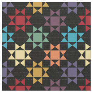 Amish Quilt Print Bright Farben auf schwarz Gemust Stoff
