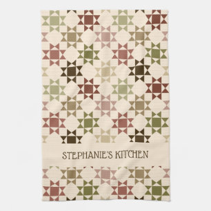 Amish Quilt Print neutrale Farben Personalisiert Geschirrtuch