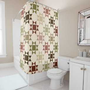 Amish Quilt Print Sage Green, Creme Gemustert Duschvorhang