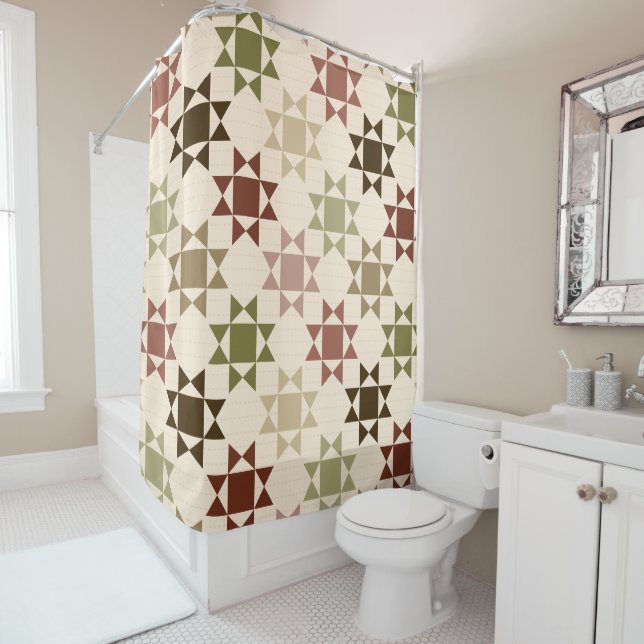 Amish Quilt Print Sage Green, Creme Gemustert Duschvorhang (Beispiel)
