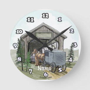 Amish überdachte Brücke Runde Wanduhr
