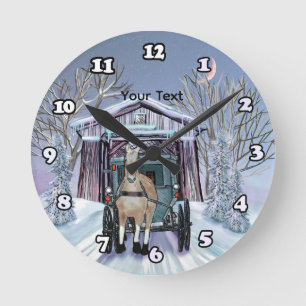 Amish Winter Gedeckte Brücke  Runde Wanduhr