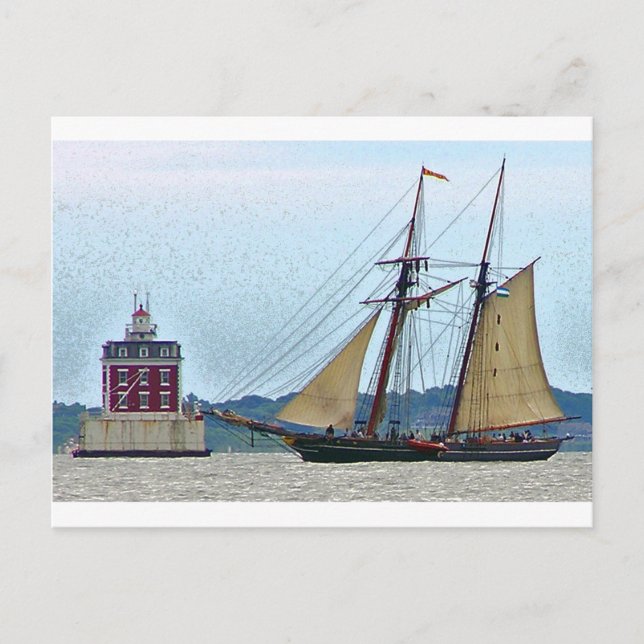 Amistad am Ledge Light House Postkarte (Vorderseite)