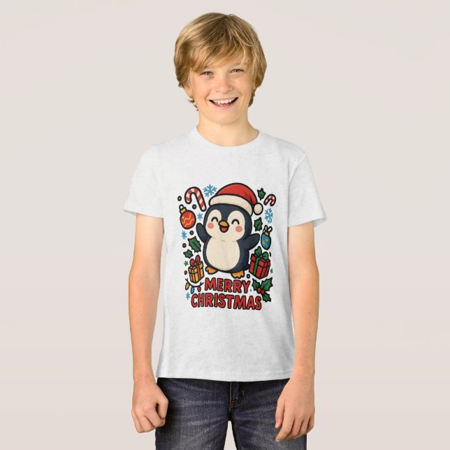 AMITA | Merry Christmas Penguin Tri-Blend Shirt (Vorderseite voll)