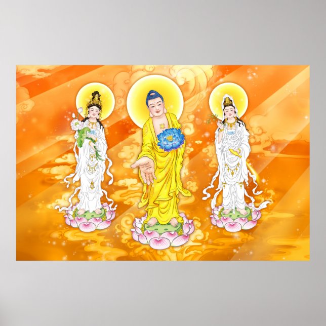 Amitabha Buddha und Bodhisattva Poster (Vorne)