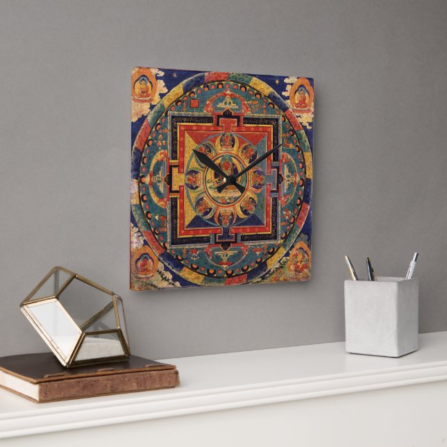 Amitayus Mandala Wall Clock Quadratische Wanduhr (Büro)