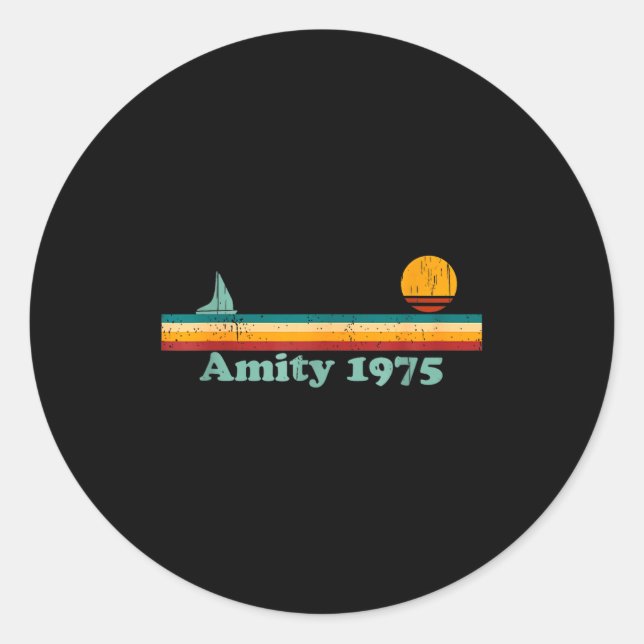 Amity 1975 Retro Sailboat And Sunset Design Idea  Runder Aufkleber (Vorderseite)