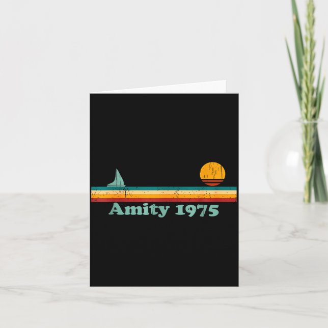 Amity 1975 Retro-Segelboot und Sonnenuntergangs-De Karte (Vorderseite)