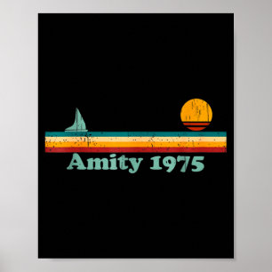 Amity 1975 Retro-Segelschiff und Sonnenuntergang D Poster