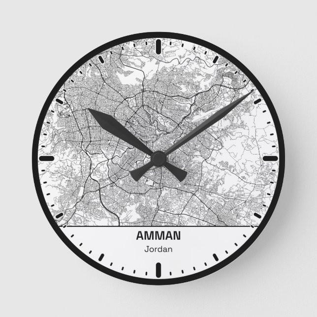 Amman Clock City Line Art Runde Wanduhr (Vorderseite)