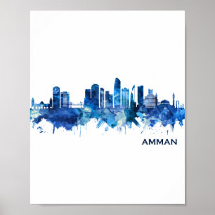 Amman Jordan Skyline Blue Poster
