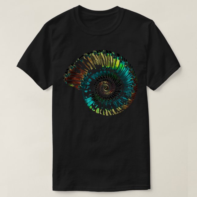 Ammonit Fossil Vector Opaleszenz Glasmuster T-Shirt (Design vorne)