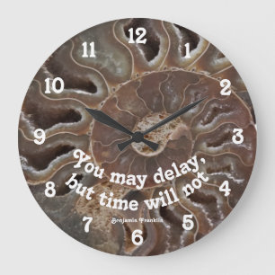 Ammonite Fossil Photo Time Will Not Delay Quote Große Wanduhr