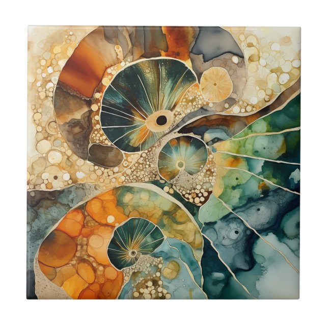 Ammonite Gem Fossil Tile Fliese (Vorderseite)