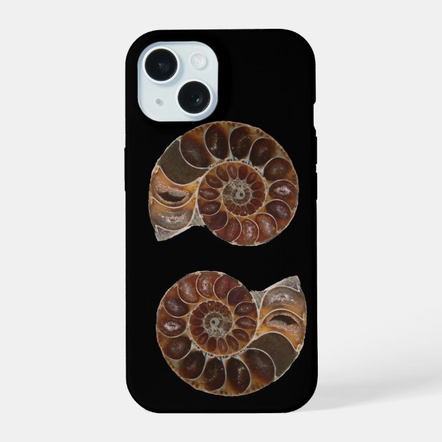 Ammoniten-Fossilien iPhone 15 Hülle (Rückseite)