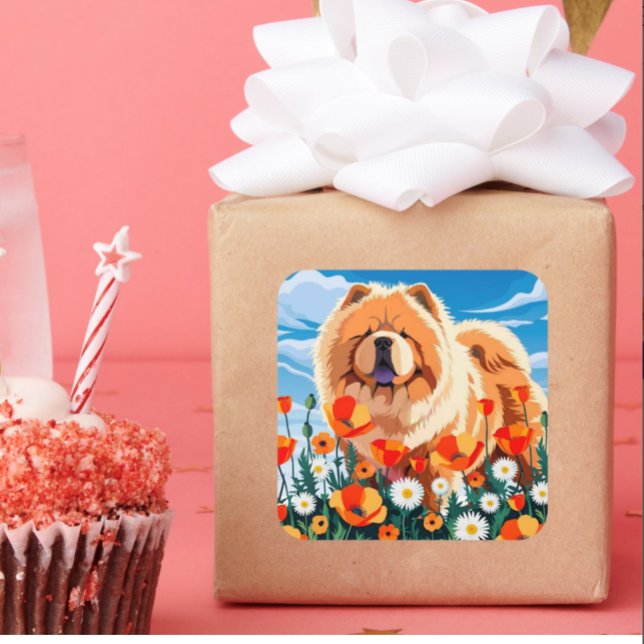 AMONG THE POPPIES Chow Quadratischer Aufkleber (Von Creator hochgeladen)