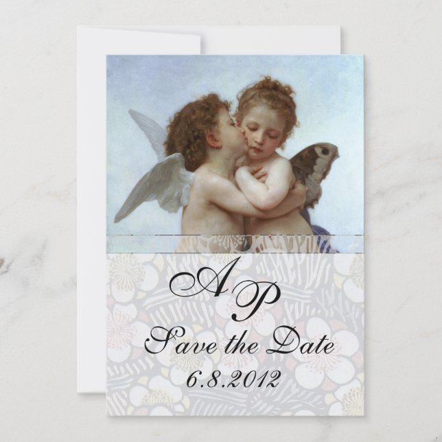 Amor and Psyche as Children Wedding Party Monogram Einladung (Vorderseite)