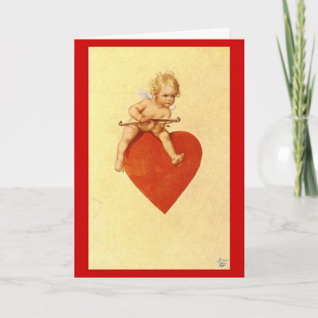 Amor auf einem Herz-Valentinsgruß - Karte (Vorderseite)