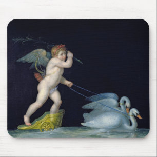 Amor, der durch ein Paar Schwäne (Öl, geführt w Mousepad