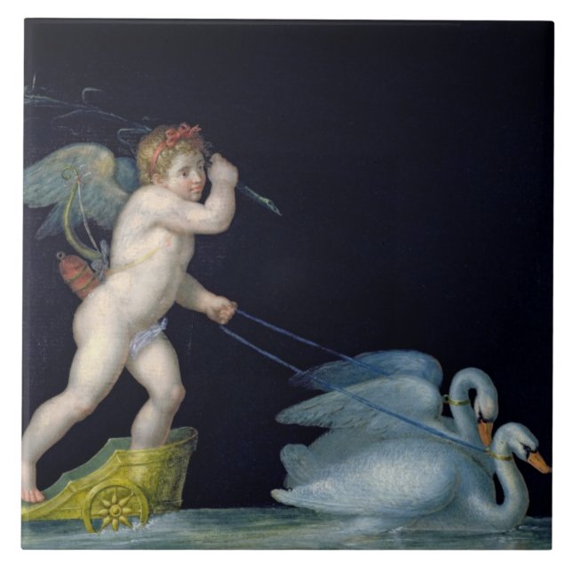 Amor, der durch ein Paar Schwäne (Öl, geführt wird Fliese (Vorderseite)
