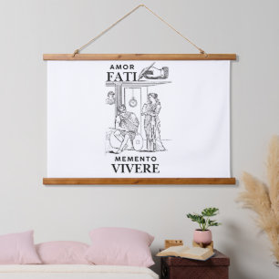 Amor Fati Philosophie Linienkunst Wandteppich Mit Holzrahmen